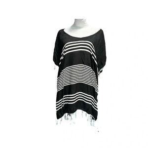 C&T beach women's size L black and white striped cover up with tassels